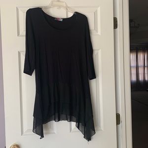 3/4 Sleeve Black Tunic with Sheer Layered Detail